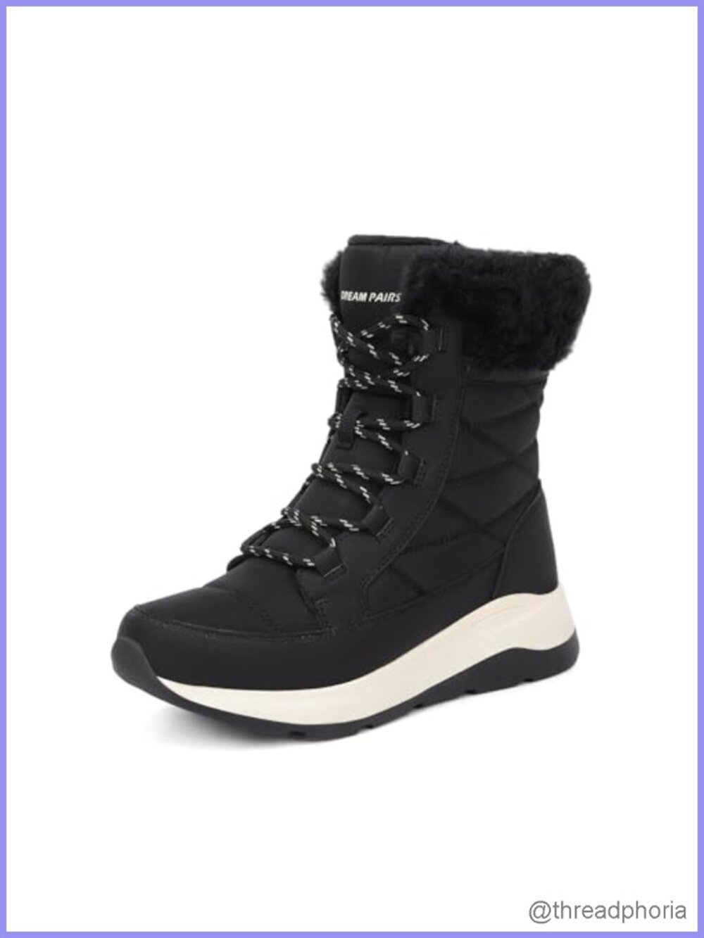 Women's Mid Calf Winter Snow Boots Faux Fur Lined Water Repellent Lace Up